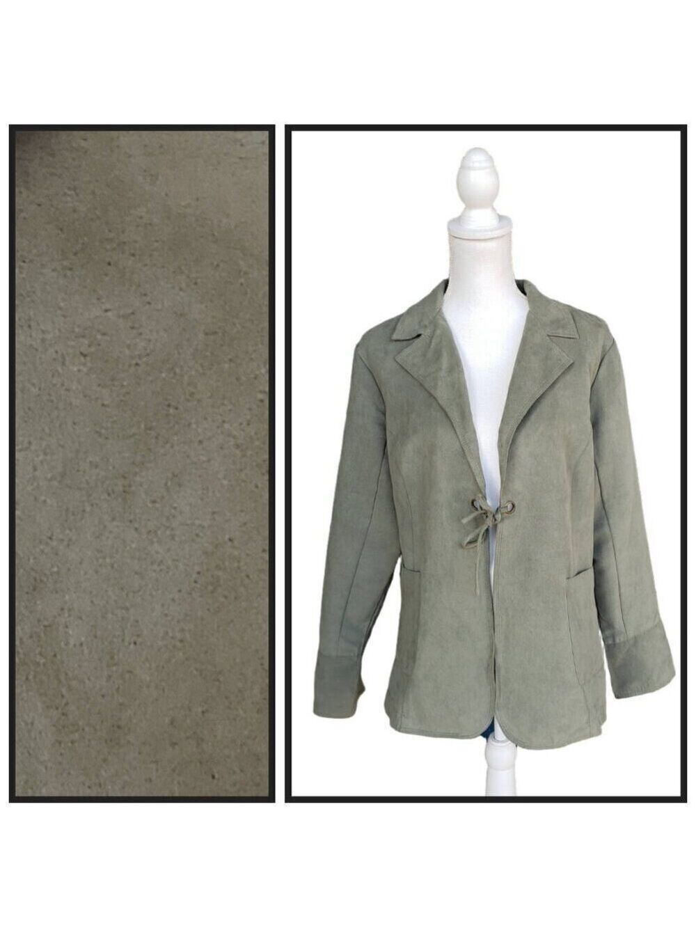 Cato Olive Green Faux Suede Jacket Tie Front Size L